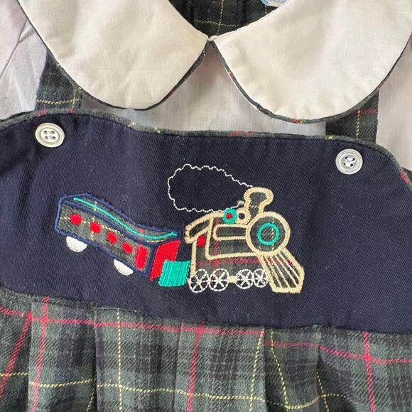 Vintage Fine & Dandy Baby Girl Embroidered Train Bubble Romper 12 Months Plaid - Picture 2 of 5